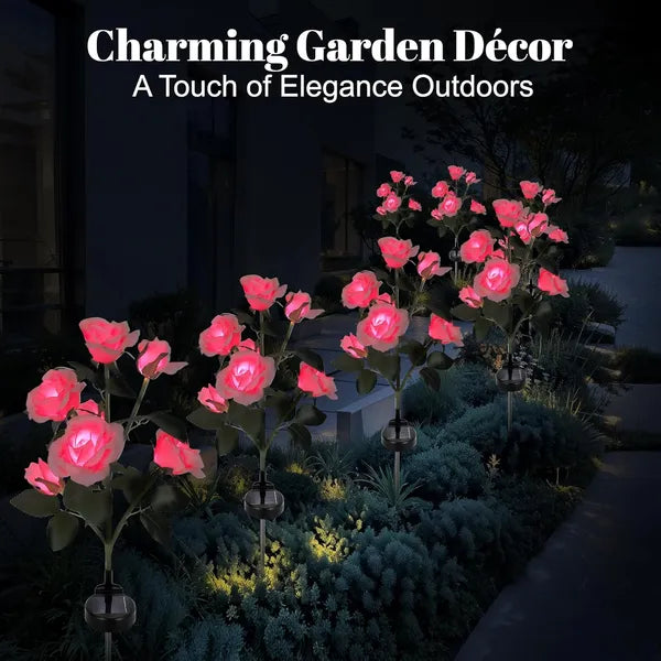 Solar Rose Lights Outdoor, 2 Pack With 14 Rose Flowers Waterproof Color Changing LED Flower Lights - view 2