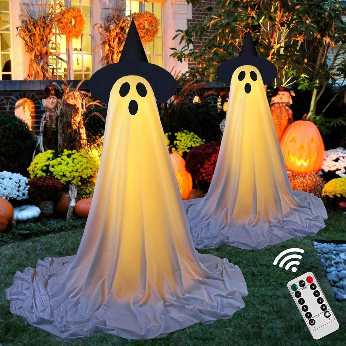 2Packs Halloween Decorations Outdoor,Halloweens Party Decoration Indoor,Spooky Ghost with Remote Control String Lights - view 6