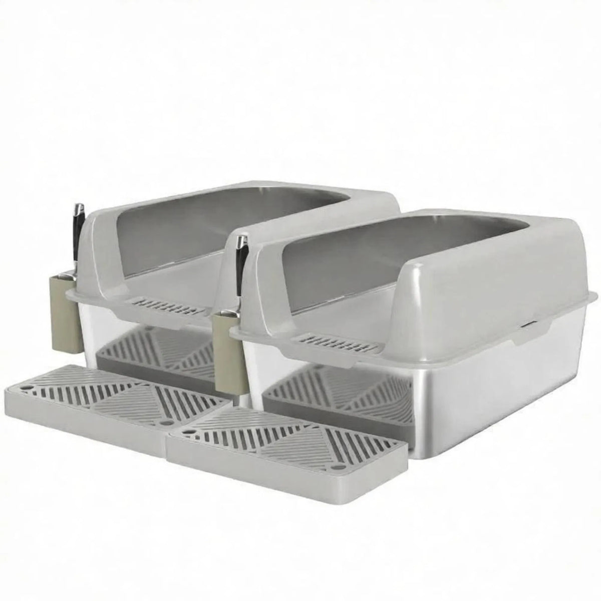 Light Gray 2 Pack High Sided Stainless Steel Litter Box Anti-Urine Leakage for Multi-Cat Households - view 3