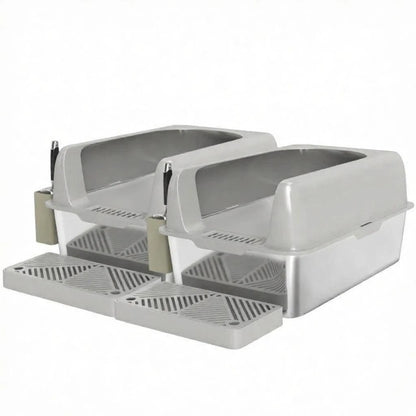 Light Gray 2 Pack High Sided Stainless Steel Litter Box Anti-Urine Leakage for Multi-Cat Households - view 3