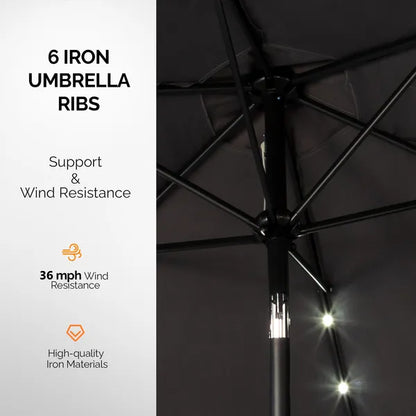 9ft Solar LED Patio Umbrella With Push Button Tilt & Crank, 6 Ribs Waterproof Polyester Outdoor Market Table Umbrella - view 5