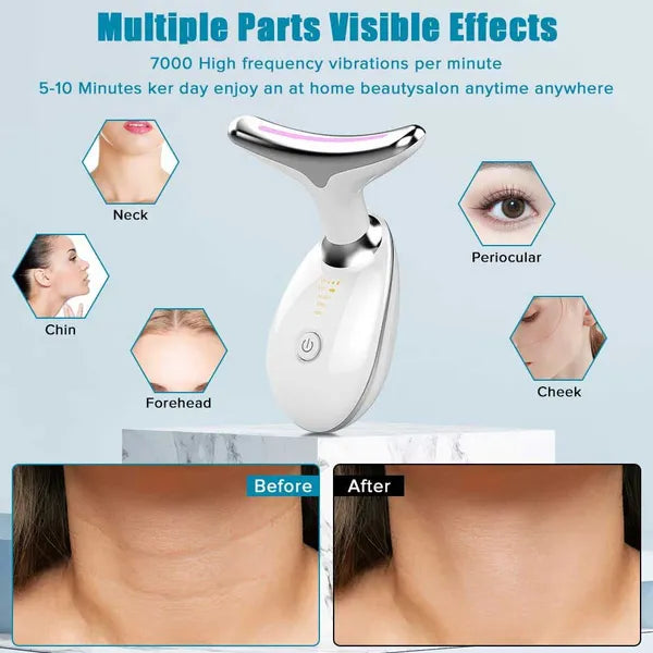 Neck Face Massager Face Sculpting Tool 3 Colour Modes And Vibration For Facial Massager For Double Chin - Red - view 5