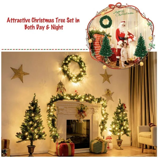 4 Pieces Christmas Decoration Set With Garland Wreath And Entrance Trees - view 6