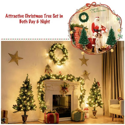 4 Pieces Christmas Decoration Set With Garland Wreath And Entrance Trees - view 6