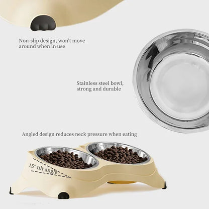 Anti Slip Base Double Cat Food Bowl, Pink Stainless Steel Food And Water Bowl, Easy To Clean And Detachable Design - view 3