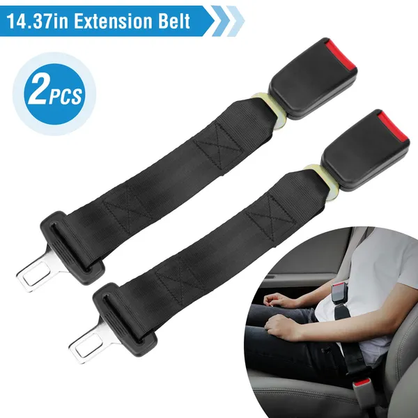 2Pcs Car Seat Belt Extender 14.37in Buckle Tongue Webbing Extension Safety Belt - view 2