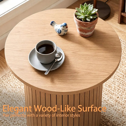 Minimalist Round Pedestal Side Table, Space-Saving Stable Nightstand with Rounded Edges & Anti-Slip Pads - view 6