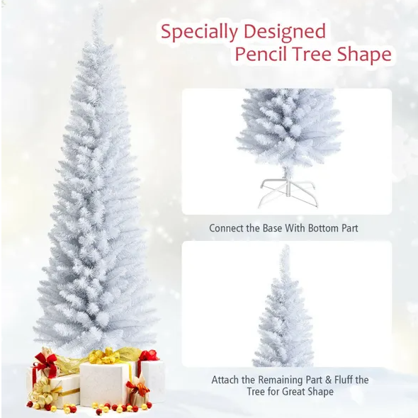 6 Feet Unlit Artificial Slim Pencil Christmas Tree With Metal Stand - view 3