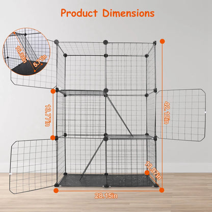 Cat Cage DIY Indoor Pet Home Small Animal House Detachable Playpen with 3 Doors 3 Tiers for Kitten Puppy Bunny - view 8