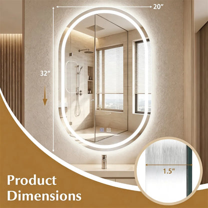 32x20" Oval LED Backlit Bathroom Mirror, 3 Color Temperatures Stepless Dimmable Vanity Mirror - view 7