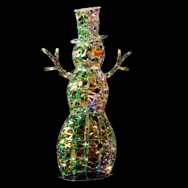 4FT Lighted Iridescent Snowman Christmas Decorations, Pre-lit Holiday Decor With 100 Warm White LED Lights For Xmas - view 4