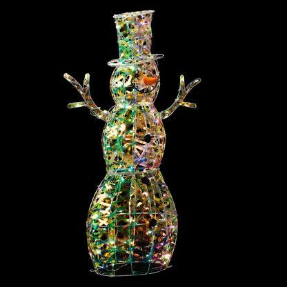 4FT Lighted Iridescent Snowman Christmas Decorations, Pre-lit Holiday Decor With 100 Warm White LED Lights For Xmas - view 4