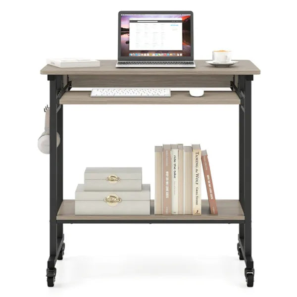 Gray Mobile Computer Desk With Keyboard Tray & Storage Shelf, 360 Lockable Casters For Home Office - view 4