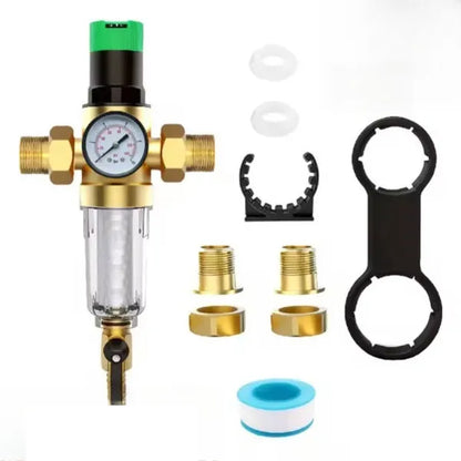 3/4 Inch Water Pressure Reducer With Gauge And Mesh Filter, For RV, Home