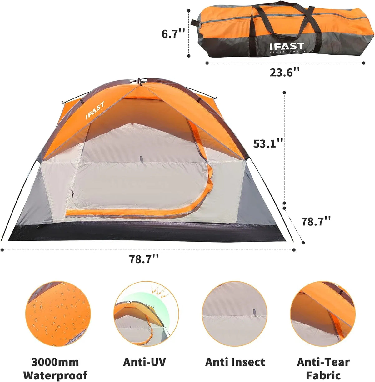 2/6 Family Camping Tents, Outdoor Double Layers Waterproof Windproof with Top Roof Rainproof and Large Mesh Windows - view 3