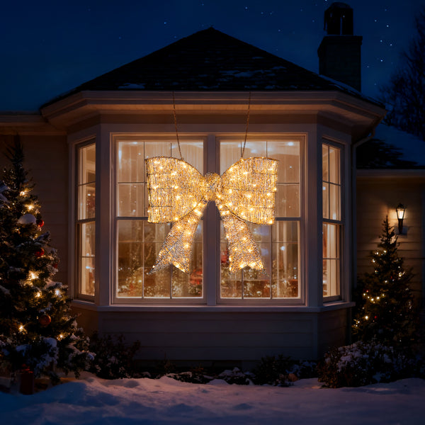 Pre-lit Outdoor Giant Bowknot Christmas Decoration, Lighted Metal Frame With 124 Warm White LED Lights - view 9