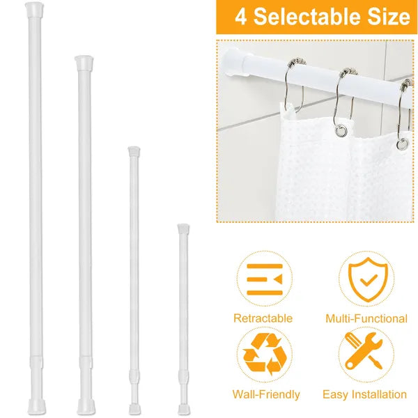 Tension Curtain Rod Spring Load Adjustable Curtain Pole Heavy-Duty Steel 4 Sizes For Bathroom Wardrobe Kitchen Balcony