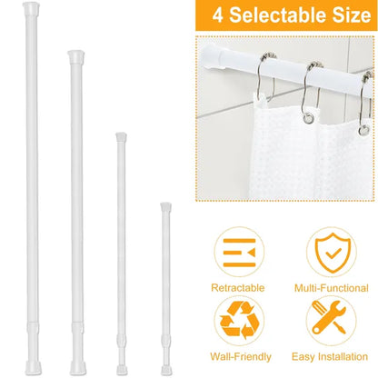 Tension Curtain Rod Spring Load Adjustable Curtain Pole Heavy-Duty Steel 4 Sizes For Bathroom Wardrobe Kitchen Balcony