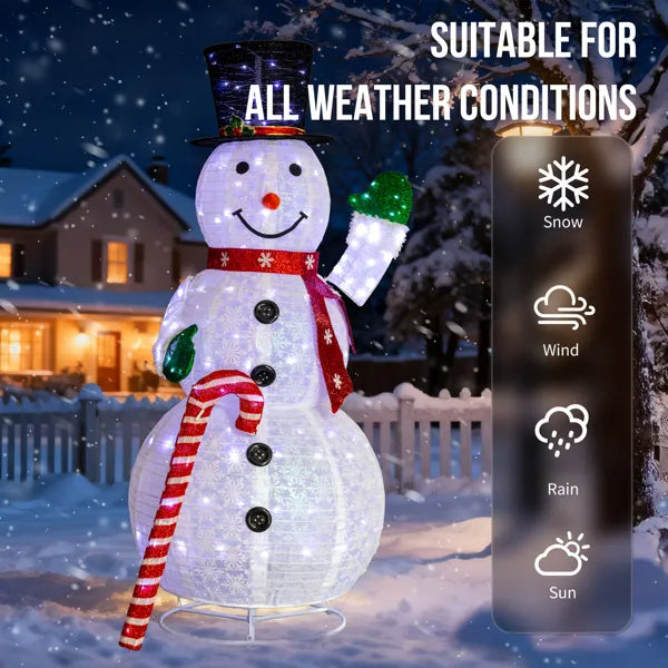 5.7FT Lighted Snowman Holding Candy Cane Christmas Yard Decorations, Pre-lit Pull Up Snowman With 210 White LEDs