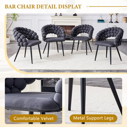 Set Of 2 Gray Puffy Bubble Chair Ball Chain Chair Velvet Dining Chairs With Black Legs - view 7