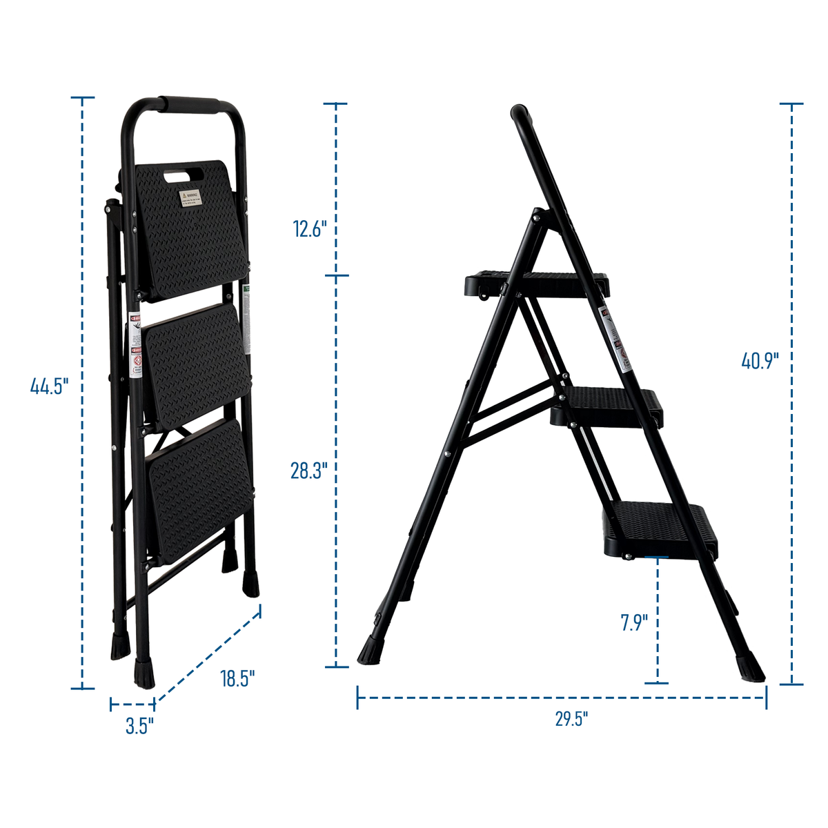 3 Step Ladder, Folding Step Stool With Wide Anti-Slip Pedal, Sturdy Steel Ladder, Lightweight, Portable Steel Step Stool - view 6