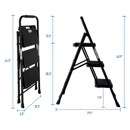 3 Step Ladder, Folding Step Stool With Wide Anti-Slip Pedal, Sturdy Steel Ladder, Lightweight, Portable Steel Step Stool - view 6