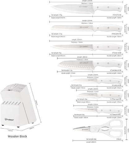 15-Piece White Kitchen Knife Set With Built-in Sharpening Stone, Ergonomic Triple Rivet Fixed Handles, Dishwasher Safe - view 2