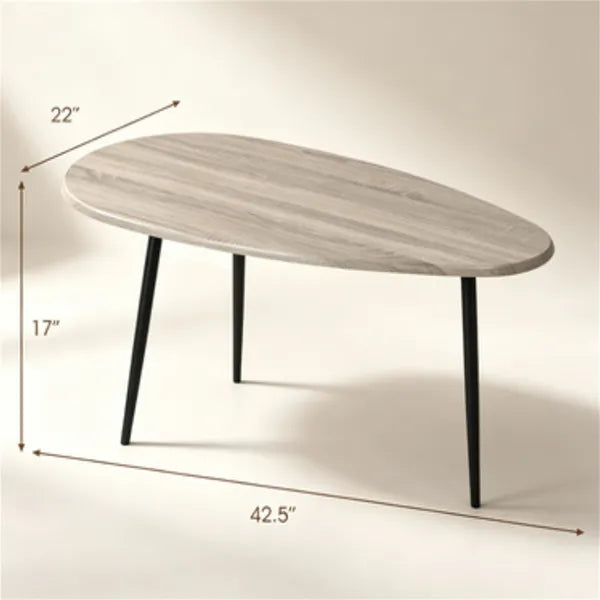 Gray Stylish Irregular Shape Coffee Table, Heavy-Duty Metal Base Oval Sofa Side Table - view 3