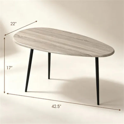 Gray Stylish Irregular Shape Coffee Table, Heavy-Duty Metal Base Oval Sofa Side Table - view 3