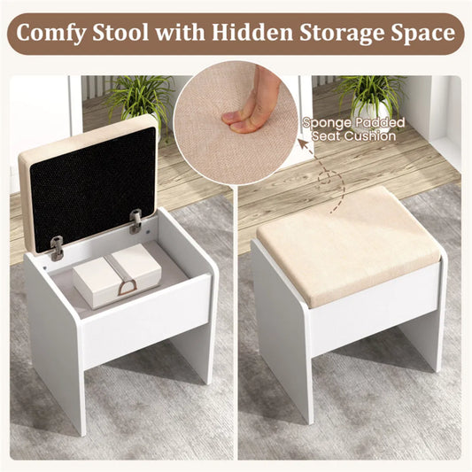 Multi-functional Vanity Desk with Hair Dryer Rack, Storage Stool Makeup Vanity for Home Beauty Organizer - view 2
