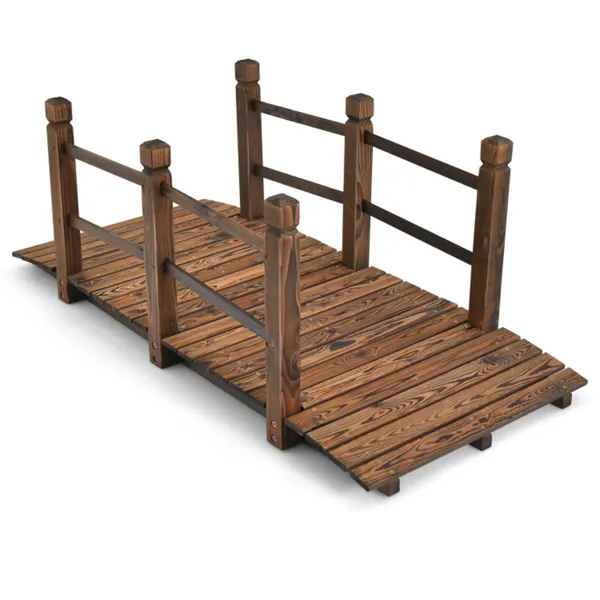 5 Feet Wooden Garden Bridge Wood Construction, Easy Assembly With Hardware - view 3