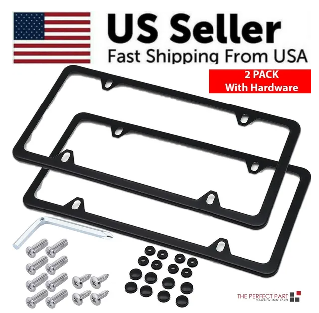 2x High Quality Stainless Steel Metal License Plate Frame Tag Cover Black New US