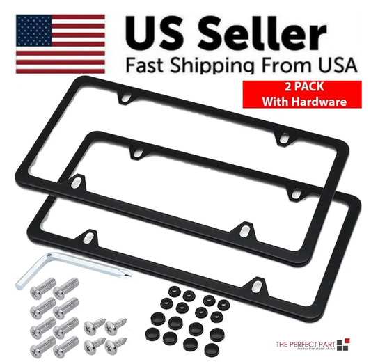 2x High Quality Stainless Steel Metal License Plate Frame Tag Cover Black New US