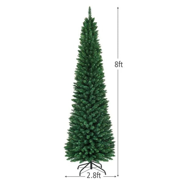 8ft Slim Pencil Christmas Tree - Space-Saving Design For Small Corners, 1000 Realistic PVC Branches With Flocked Finish - view 3