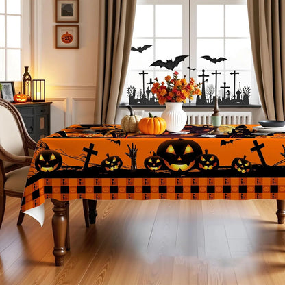 Hexagram Halloween Tablecloth Rectangle Pumpkin Tablecloths 60 x 84 inches Castle Ghost Table Cloth - view 7