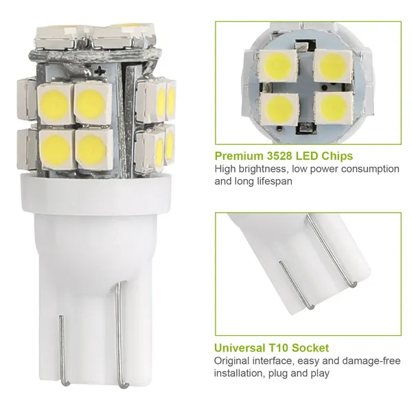 10Pcs 12V T10 LED Light Bulb Wedge Base Interior Dome Map LED Lights License Plate Trunk Side - view 8