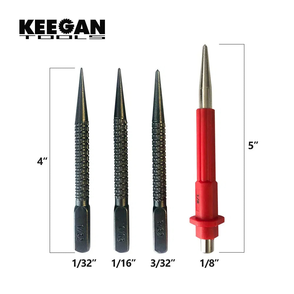 4 Piece Nail Setter & Center Punch Set 4" Wood Metal Super Impact Resistance USA - view 4