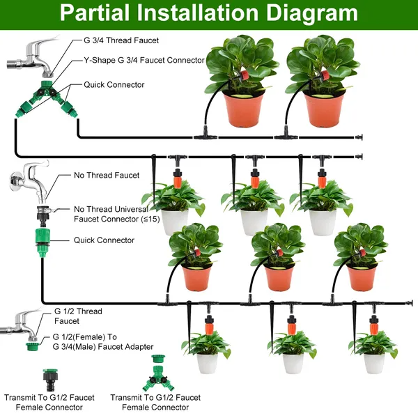 164FT Drip Irrigation Kit Automatic Garden Irrigation System Misting Plant Watering Drip Kit For Garden Greenhouse - view 5