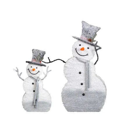 Set Of 2 Lighted Snowman With Top Hat Christmas Decorations, Pre-lit 2D Holiday Decor With 80 Warm White LED Lights