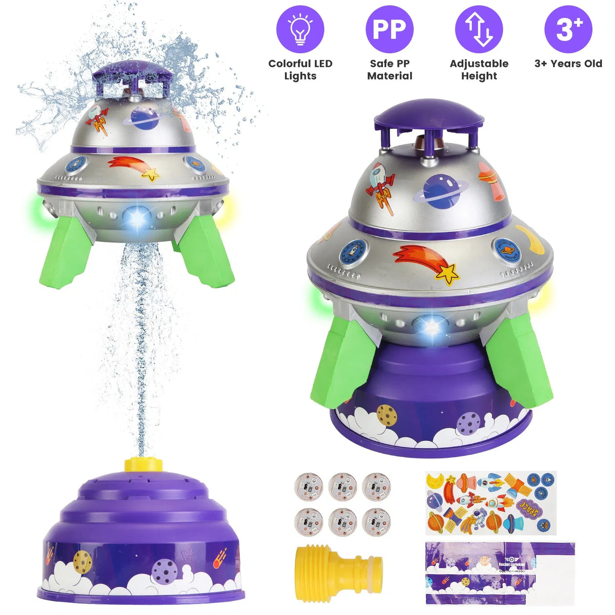 UFO Water Sprinkler Outdoor Summer Rocket Toy With Colorful LED Lights Spinning 1.64FT To 6.56FT Adjustable Height - view 2