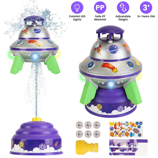 UFO Water Sprinkler Outdoor Summer Rocket Toy With Colorful LED Lights Spinning 1.64FT To 6.56FT Adjustable Height - view 2