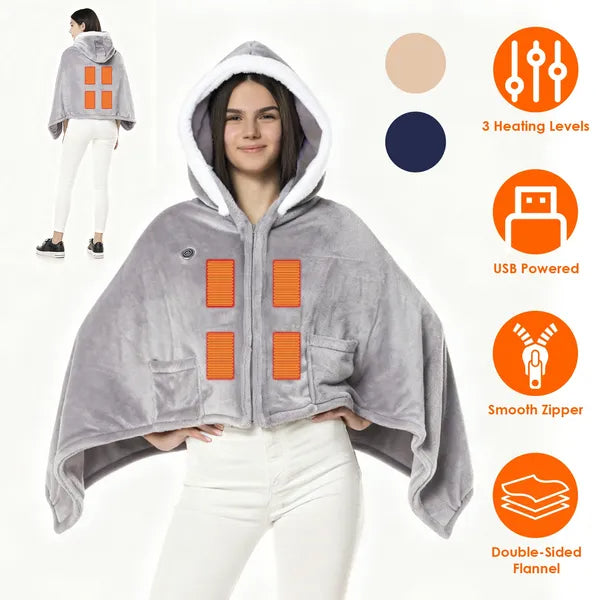 Wearable Heated Throw Blanket Double-Sided Flannel Portable Electric Heating Hoodie For Women Men Machine Washable