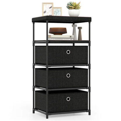 3-Drawer Fabric Storage Cabinet - Removable Foldable Drawers, Industrial Wood Top, Metal Frame With Anti-Tipping Kits - view 6