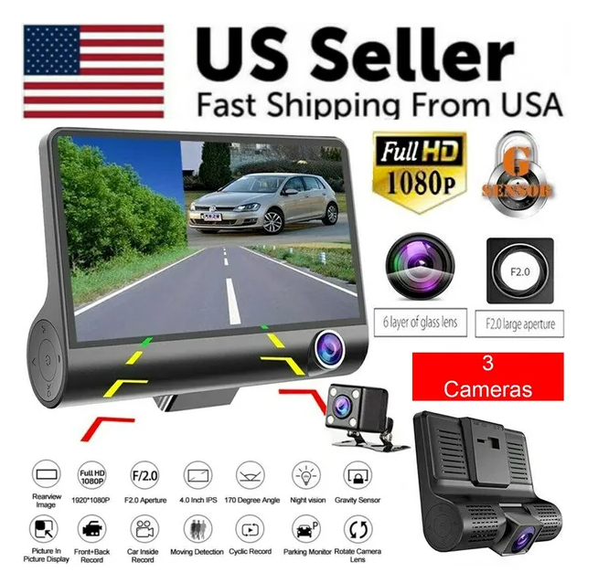 1080P 4 Dual Lens HD Car DVR Rearview Video Dash Cam Recorder Camera G Sensor - view 5
