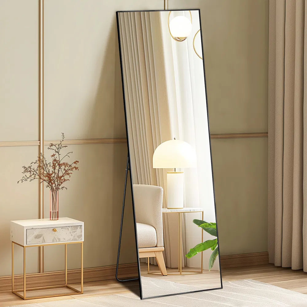 Floor Standing Mirror, Wall Mirror With Stand Aluminum Alloy Thin Frame,21' X64',Black-rect - view 2