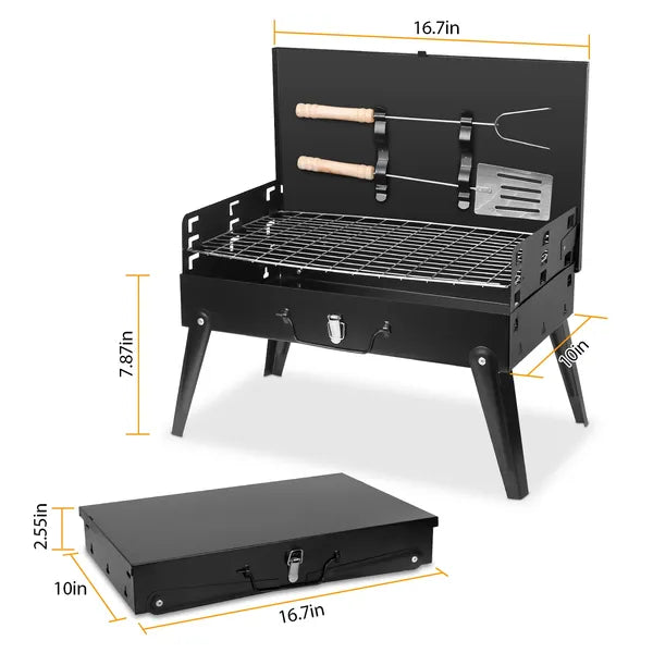 16.7x10x17.7in Portable Charcoal Grill Foldable BBQ Suitcase Grill Shelf For Outdoor Camping Picnics Garden Grilling - view 4