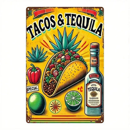 1pc Vintage Mexican Metal Sign, Retro Tortilla Chili Pepper Tequila Wall Art