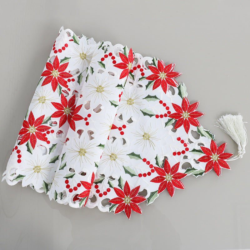 Embroidered Christmas flower table runner - view 9