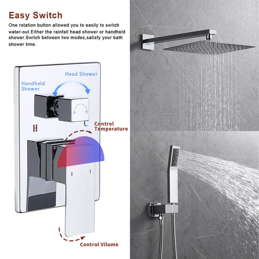Shower System Shower Faucet Combo Set Wall Mounted with 12" Rainfall Shower Head and handheld shower faucet - view 2