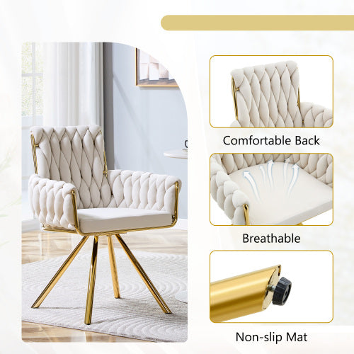 Set Of 2 Modern Luxury Velvet Braided Accent Dining Chair With Gold Metal Legs - view 3